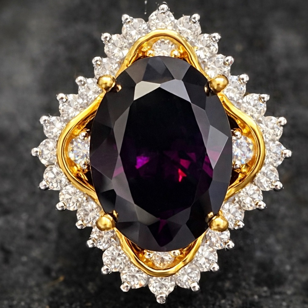 Suzanne Somers vintage purple amethyst CZ statement cocktail ladies ring gold